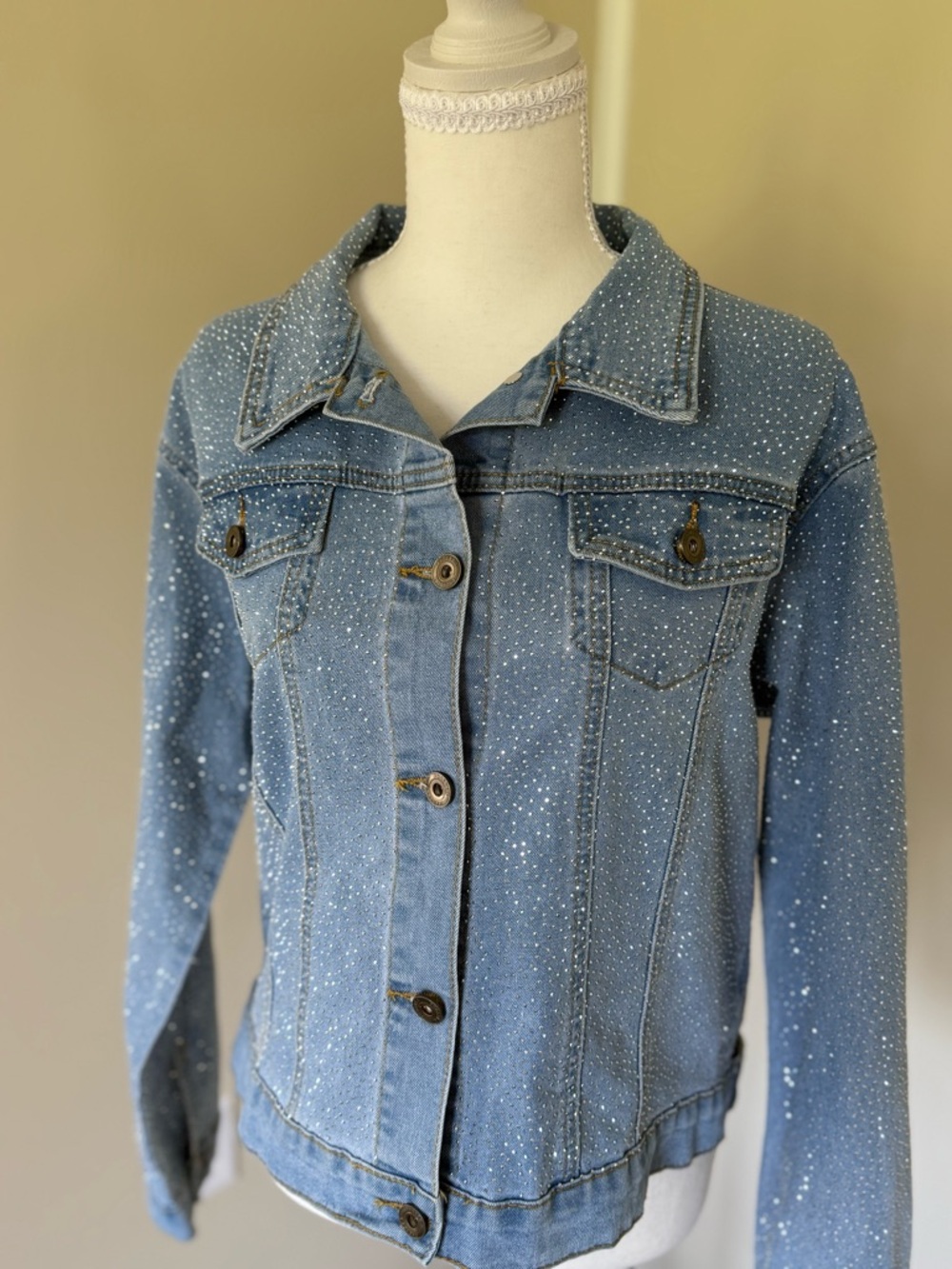 Phoebe J. Collection Rhinestone Bedazzled Blue Denim Jacket Sparkle Bridal Bride - Picture 2 of 16